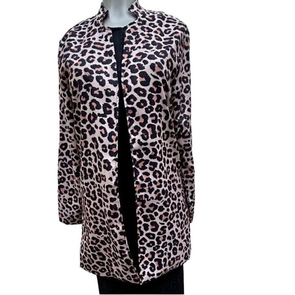 Fashion Jacket Women’s Size Large Leopard Print ￼Knee Length Lined Small Collar - Picture 3 of 13